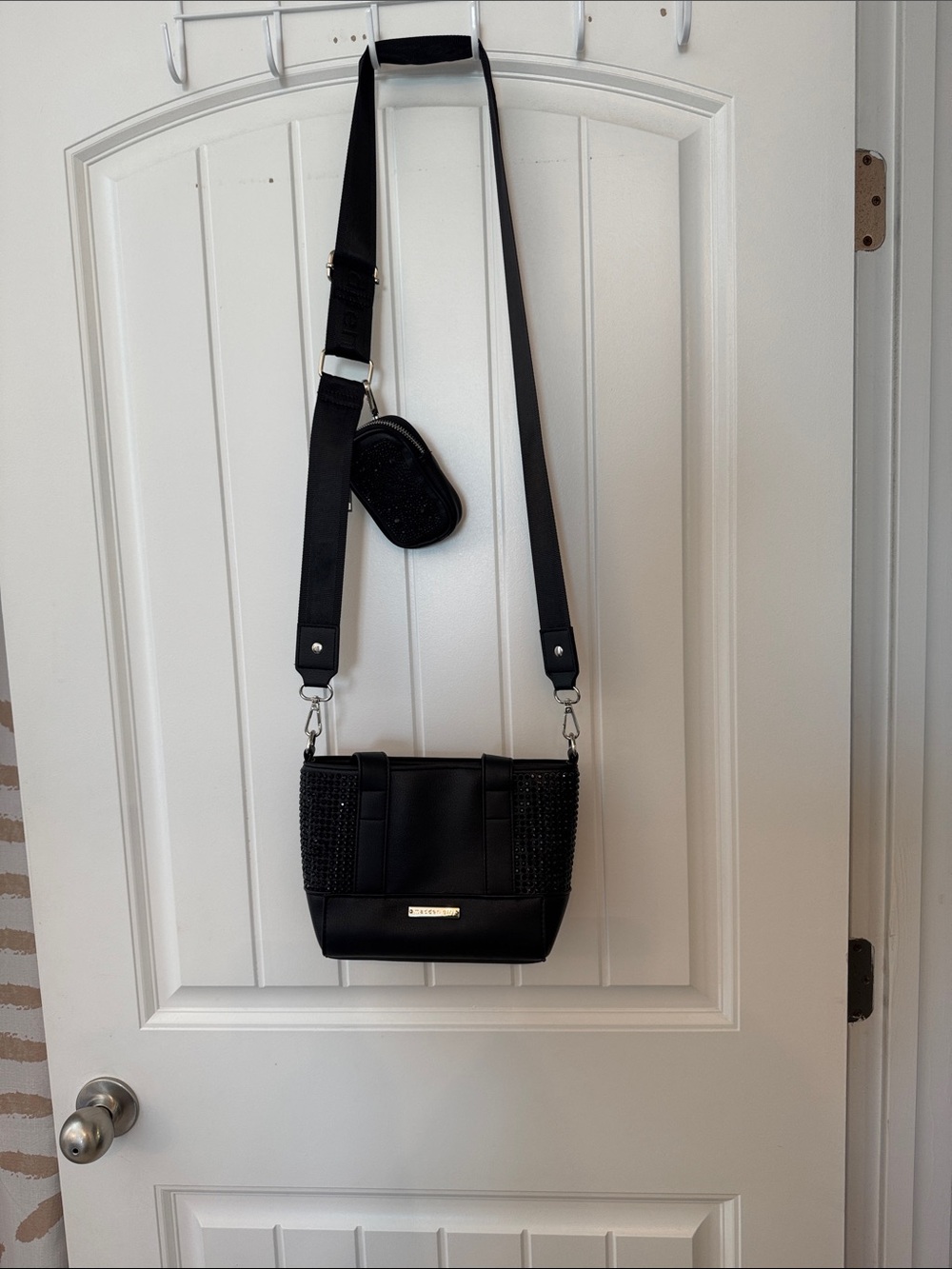 Madden Girl Black Crossbody Bag with Detachable Strap and Mini Pouch